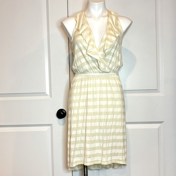 Ella Moss Ivory Cream Stripe Ruffle V-neck Racerback Elastic Waist Dress XS - Picture 1 of 9